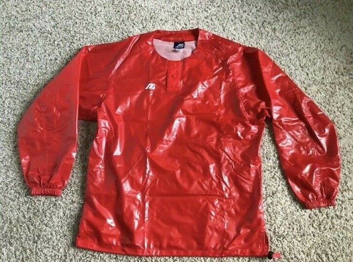 Mizuno Polyurethane wet look pvc pullover baseball team Jacket shiny Medium red Mizuno