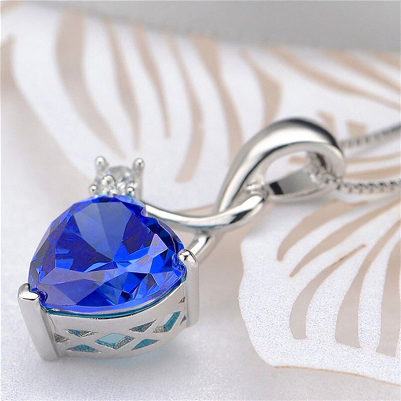925 Sterling Silver Blue Sapphire Simulated Pendant Necklace Gift For Girl Her Mabella - фотография #6