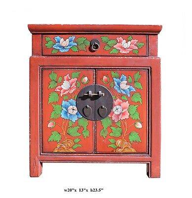 Chinese Oriental Distressed Orange Red Flower End Table Nightstand cs2299 Golden Lotus Does Not Apply - фотография #6