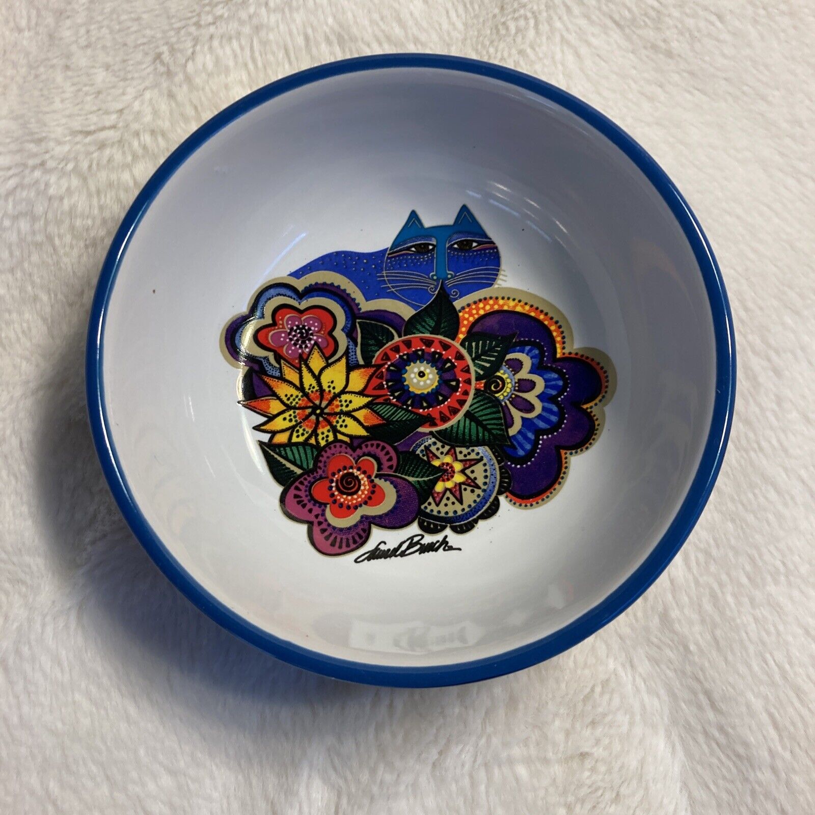 Laurel Burch Carlotta Cat Bowl Trinket Dish Floral Ceramic New (B2) Без бренда
