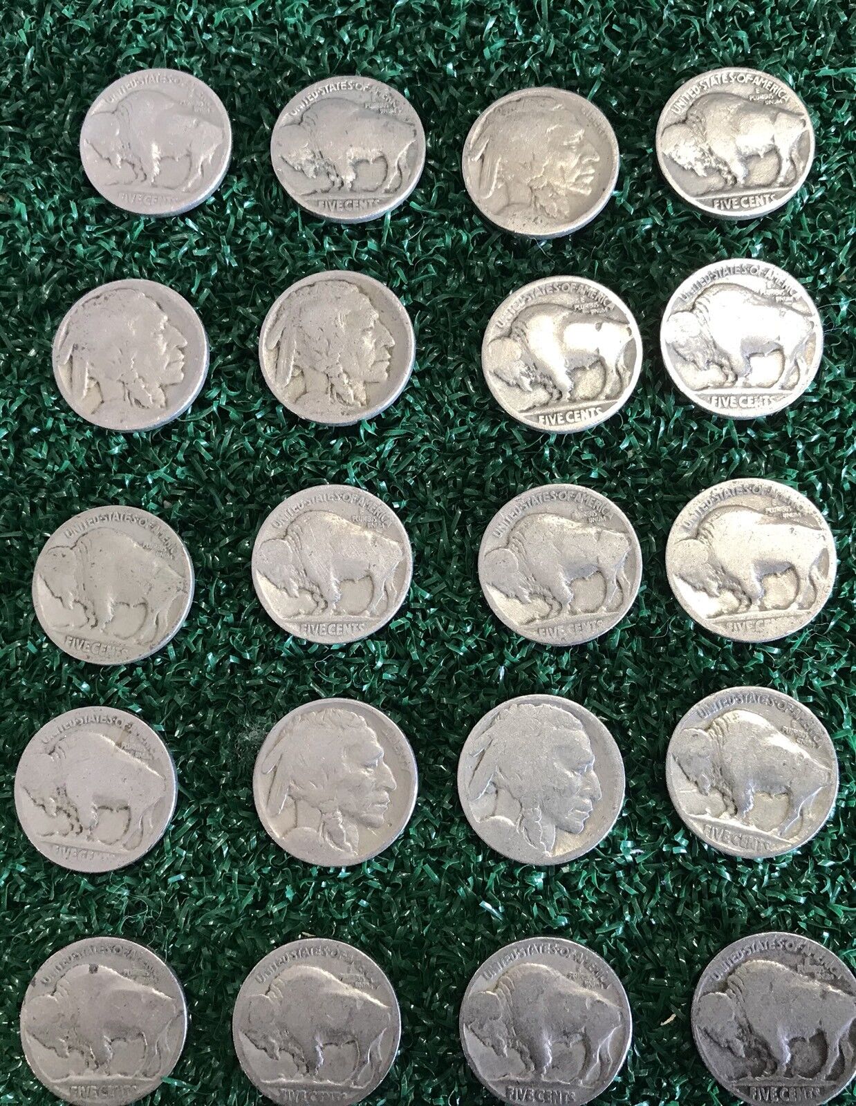 VINTAGE United States Coin Lot of 20 Buffalo Nickels 1913-1938 Dateless Fast Sh Без бренда