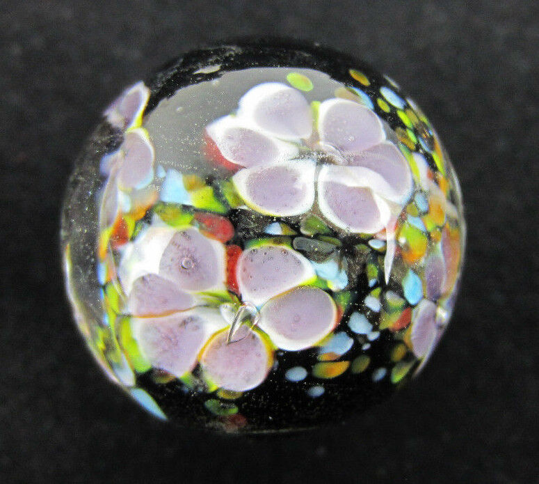 22mm MAGNOLIA Black/Purple Flower Handmade art glass Marble 7/8" SHOOTER HOM Does Not Apply - фотография #5