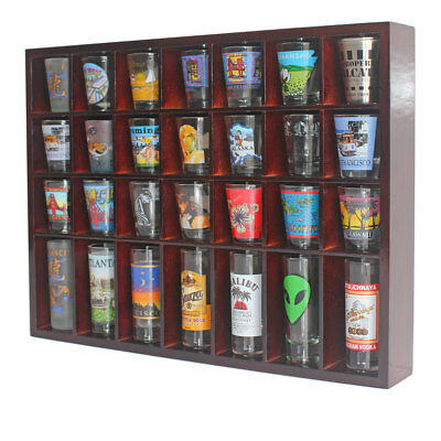 28 Shot Glass Display Case  Rack Wall Shelves Shadow Box Holder Cabinet, SC11-MA DisplayGifts