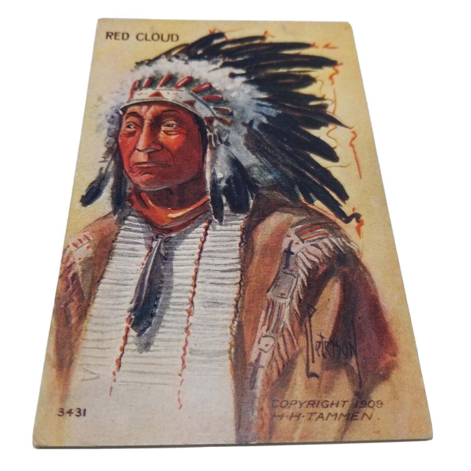 Indian Chief Red Cloud Vintage Postcard Native H.H. Tammen 1909 Embossed #3431  Без бренда