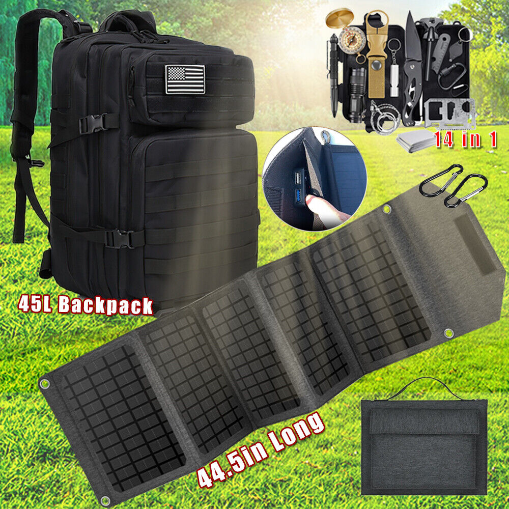 Bug Out Bag Outdoor Emergency Backpack Survival Gear Folding Solar Panel Charger Kepeak Tactical Camping Emergency Tool