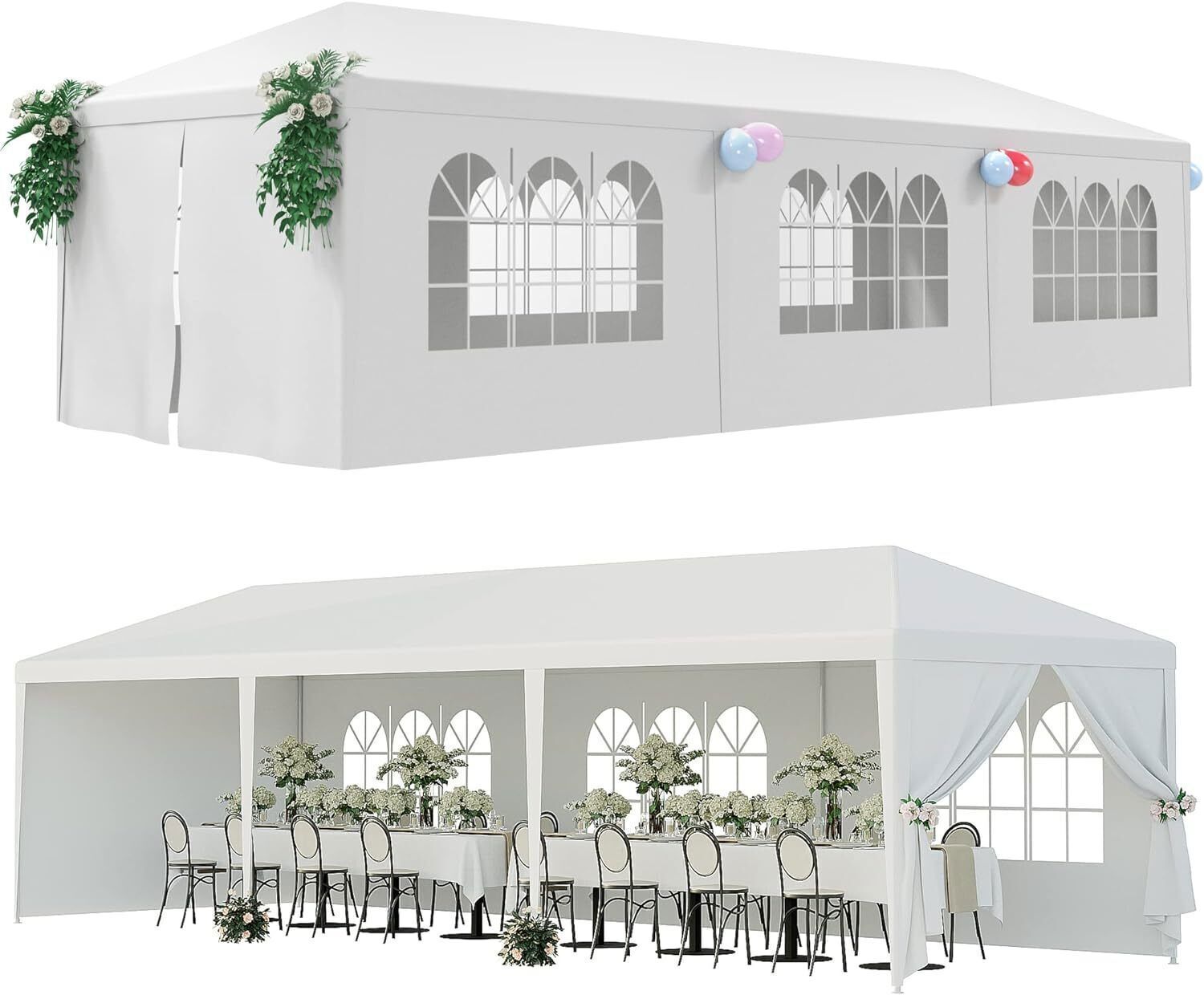 10'x30' White Outdoor Gazebo Canopy Wedding Party Tent 8 Removable Walls 8 Segawe GSDH021233 - фотография #2