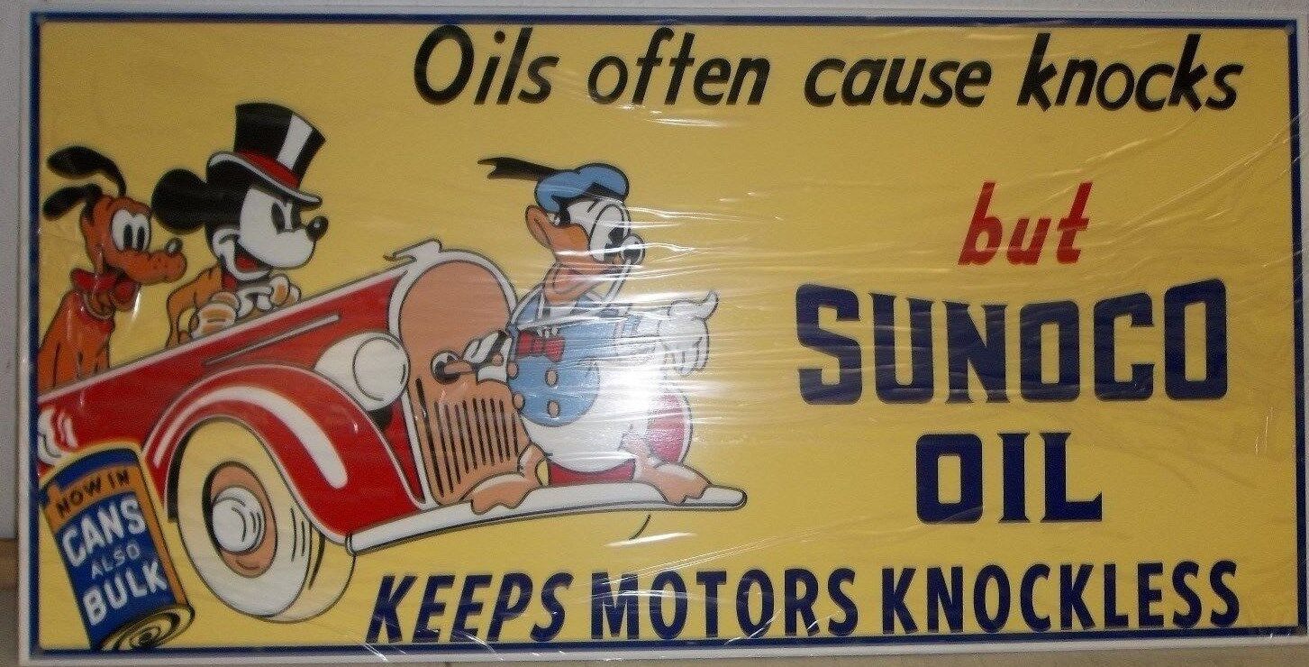 Awesome Sunoco Sign with Donald, Mickey and Goofy. Great Color and Graphics Sunoco Oil