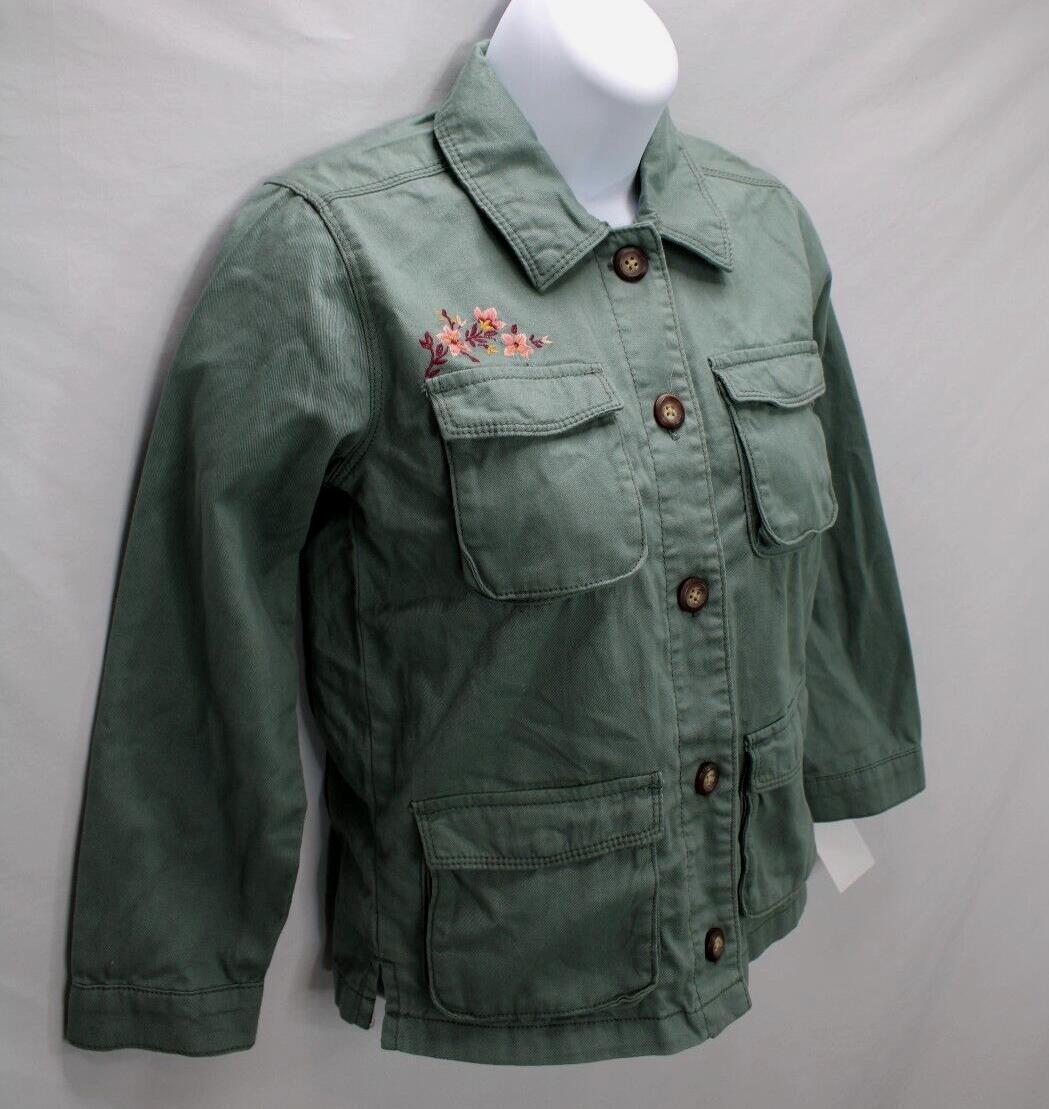 OshKosh Military Shirt Jacket Girl Sz 10 Embroidered Floral Green Button NWT OshKosh B’gosh - фотография #2