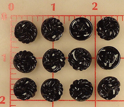 12 black small Czech glass shank buttons swirl spiral design 14mm 1/2" 0.5" #464 Без бренда
