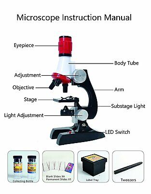 AmScope 100X-1200X LED Kids Beginner Microscope Toy Set + Slides Preparation Kit AmScope M28-KT1-W - фотография #4