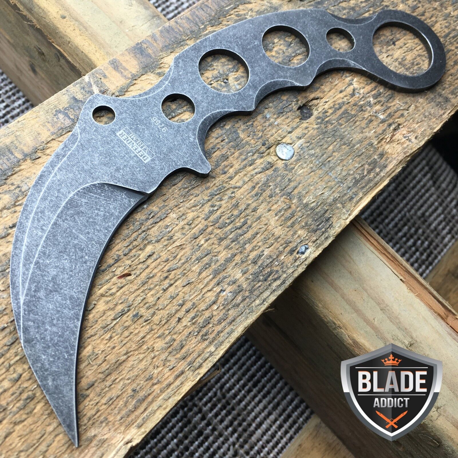 TACTICAL STONEWASH COMBAT KARAMBIT NECK KNIFE Survival Hunting BOWIE Fixed Blade DEFENDER XTREME - фотография #2