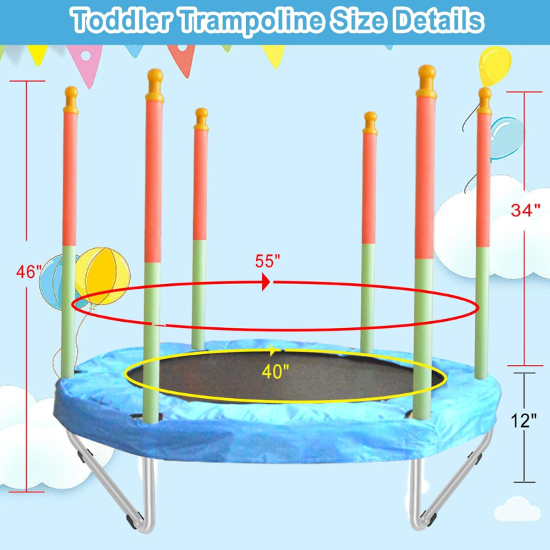 Toddler Trampoline with Enclosure Safety Net, 55" Small Trampoline for Kids Ages Does not apply - фотография #6