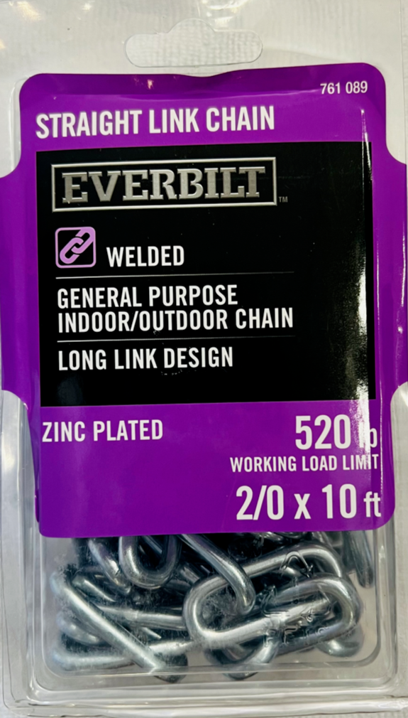 Everbilt 2/0 x 10 ft. Zinc Plated Steel Straight Link Chain 520 Lbs. 803092 Everbilt 803092
