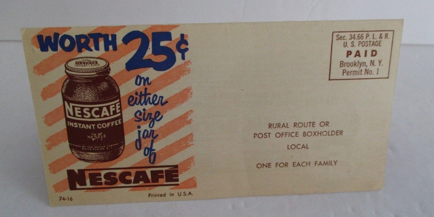 Vintage 1953 NESCAFE INSTANT COFFEE Folded Mailer Coupon Nescafe