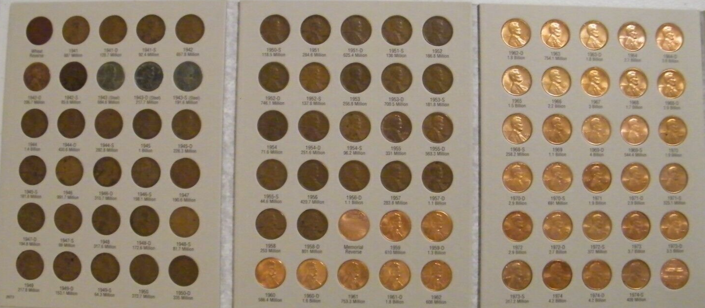 Complete set 1941- 1974 PDS Lincoln Wheat & Memorial Penny Cent Set 90 coins H Без бренда