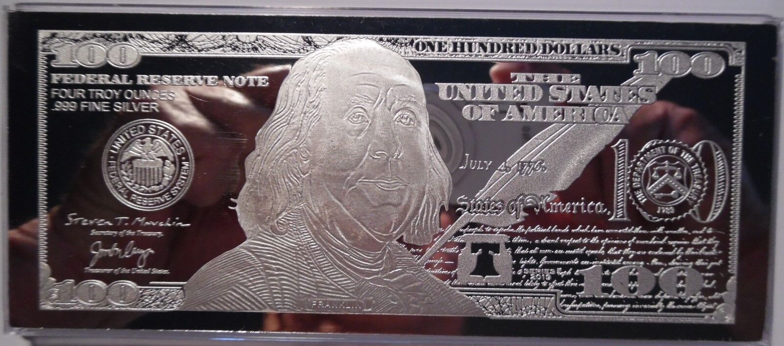 DISCOUNTED 2021 FRANKLIN $100 4 oz .999 CURRENCY SILVER BAR ~ FLAWS ~ FREE SHIP Без бренда