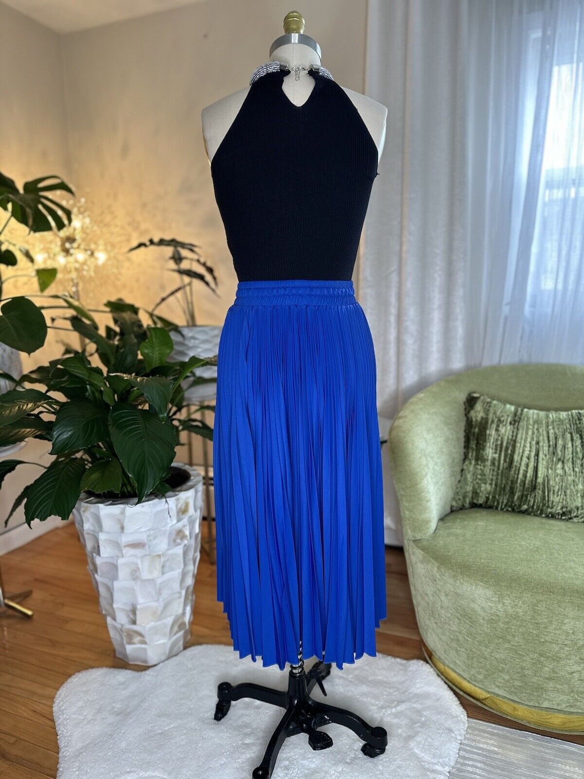 Luxurious Pleated midi satin blue skirt for Women elegant skirt - Brand new Unbranded - фотография #6