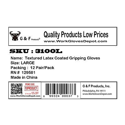 G & F 3100 Premium Heavy Textured Double Dipped Latex Coated Gloves, 12 Pairs G & F 3100 - фотография #6