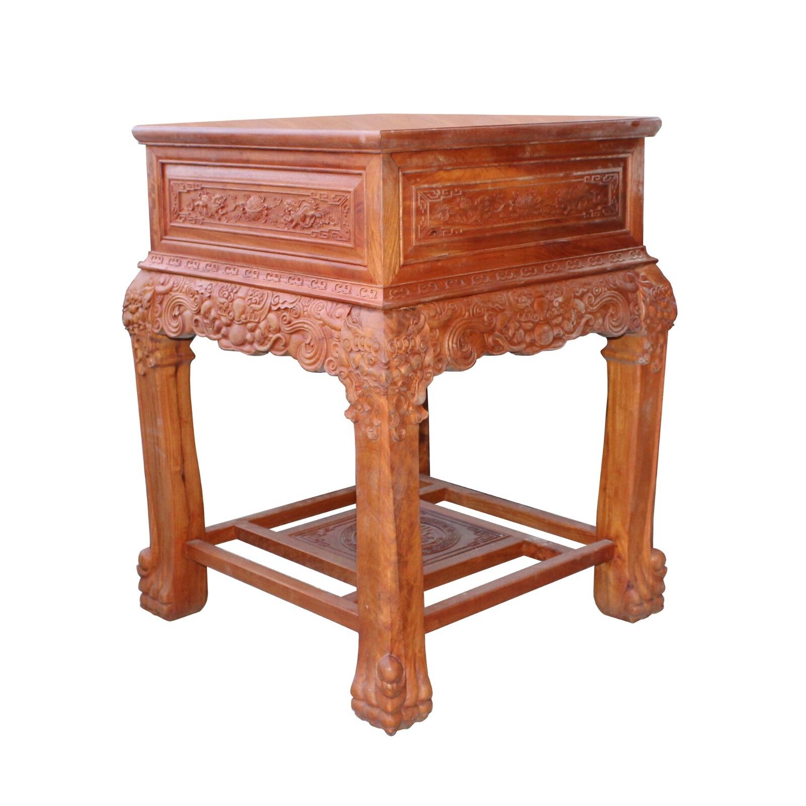 Chinese Oriental Huali Rosewood Foo Dogs Motif Tea Table Stand cs4529 Handmade Does Not Apply - фотография #5
