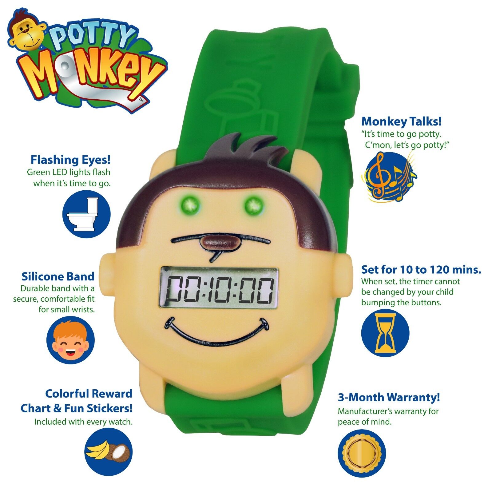 Potty Monkey Watch | Potty Training Reminder Watch w/ Colorful Fun Reward Chart Potty Monkey PMW - фотография #3