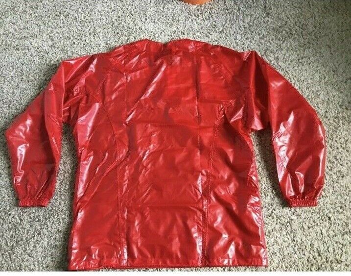 Mizuno Polyurethane wet look pvc pullover baseball team Jacket shiny Medium red Mizuno - фотография #2