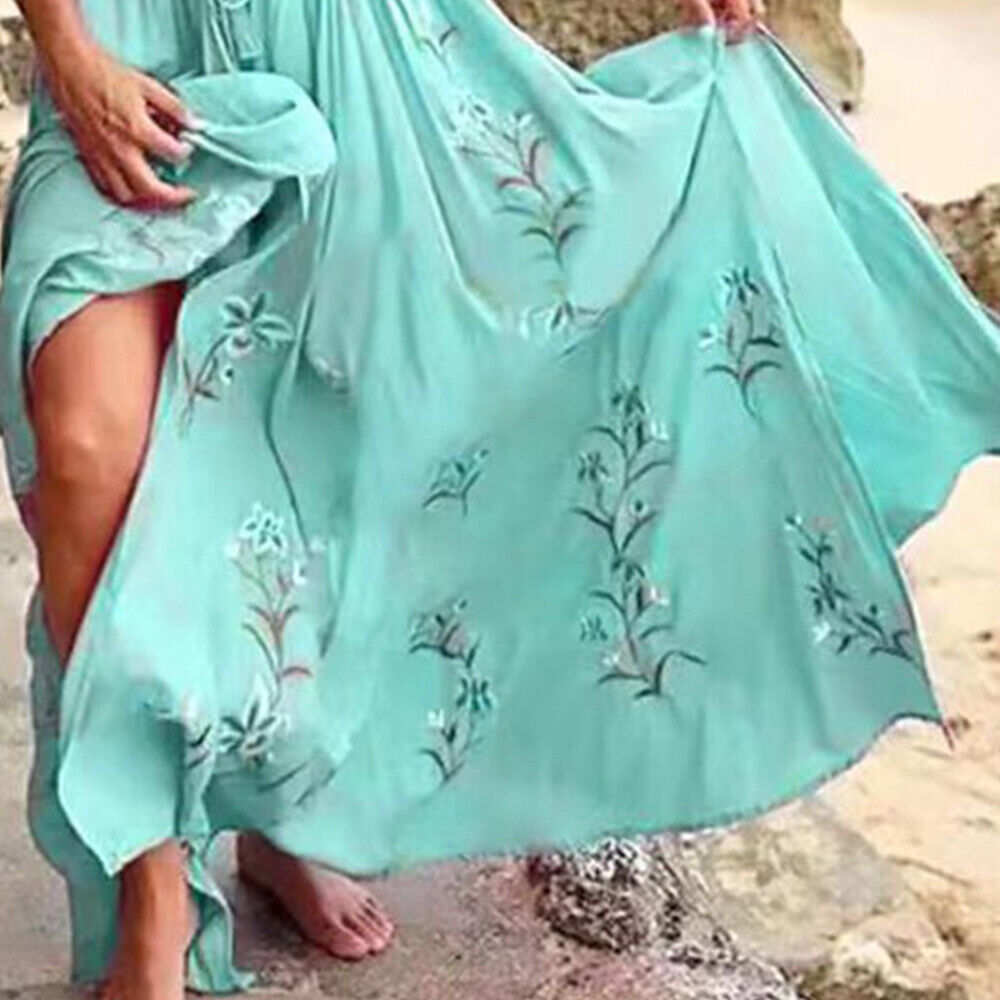 Womens Boho Floral Maxi Dress Ladies V Neck Summer Beach Holiday Long Sundress Unbranded Does Not Apply - фотография #8
