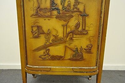 Vintage Oriental Chinese Asian Lacquered Figural Painted Mirrored Cabinet Curio Без бренда - фотография #3