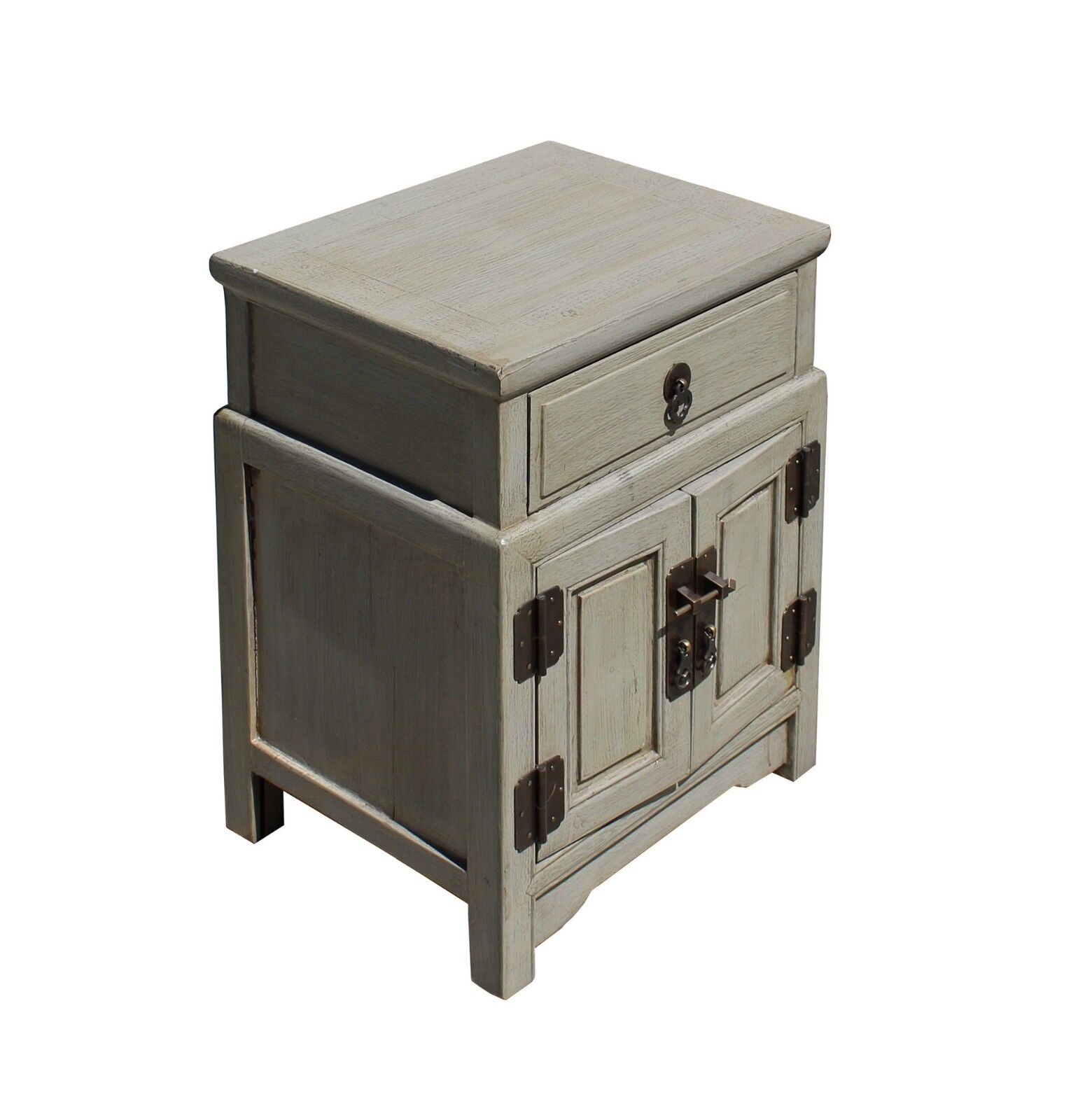 Chinese Distressed Light Gray Metal Hardware End Table Nightstand cs3917 Handmade Does Not Apply - фотография #2