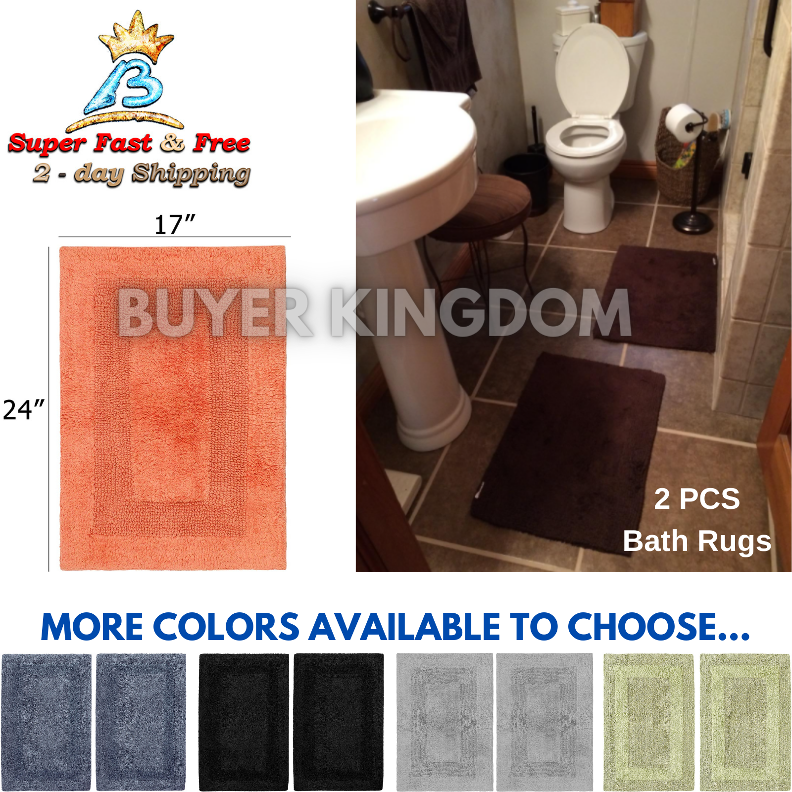 Bath Rug Set Reversible Mat Shower Carpet Bathroom Floor Tub Rugs Cotton Best Choice 177474AA - фотография #5