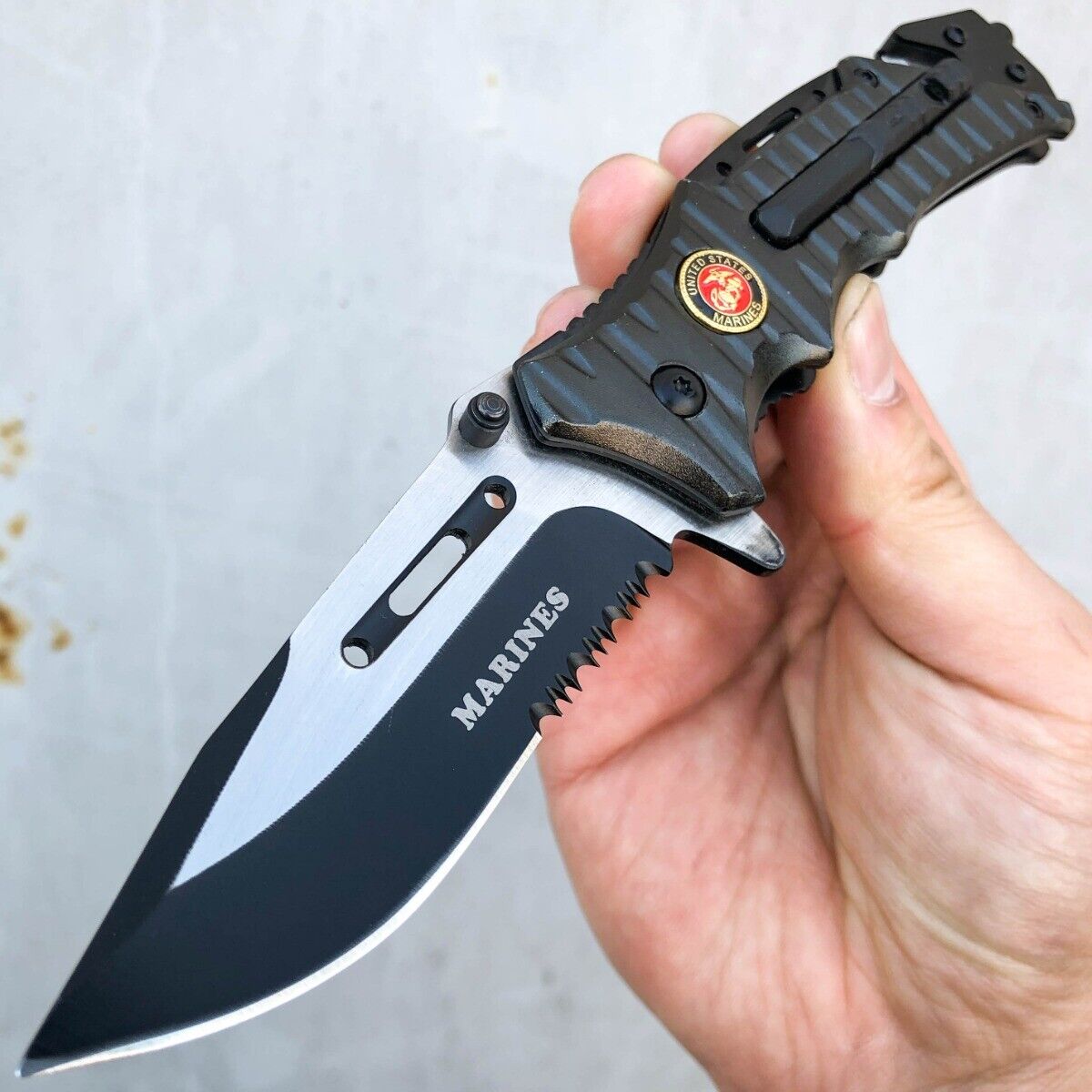 8.25" Military USMC MARINES Assisted Folding Rescue Pocket Knife Multi Tool NEW Defender Does Not Apply - фотография #2