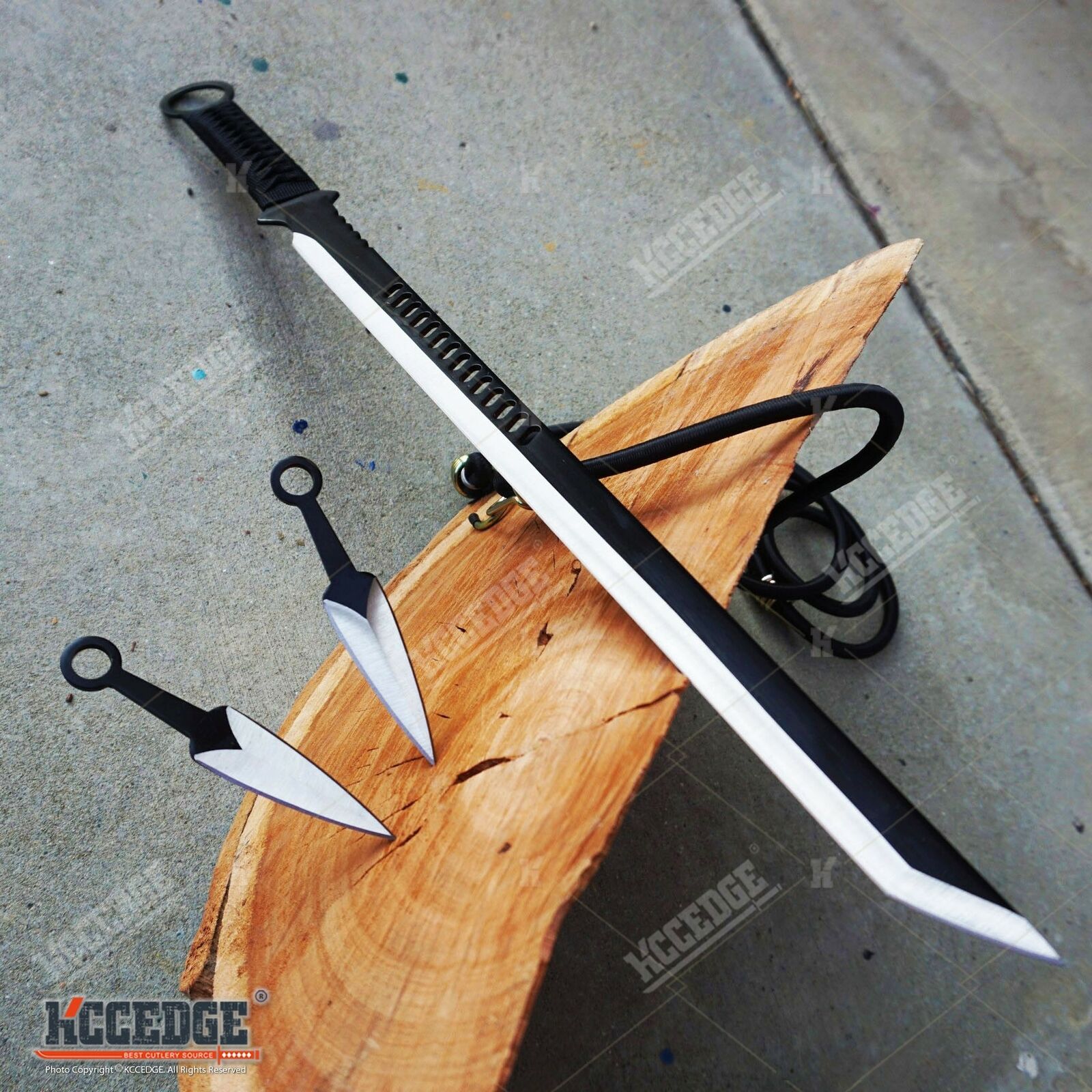 27" Ninja Sword TANTO BLADE Machete w/ 2  Knife Full Tang BLACK KATANA KCCEDGE - фотография #3