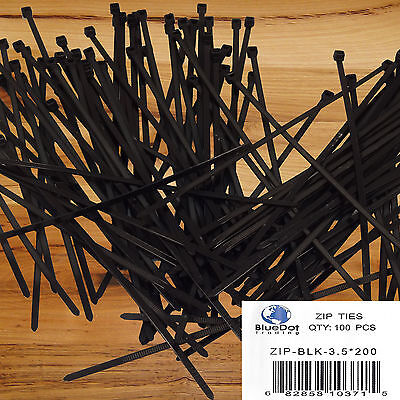 USA 100 PACK 8 INCH ZIP TIES NYLON 40 LBS UV WEATHER RESISTANT BLACK WIRE CABLE BlueDot Trading ZIP-BLK-3.5*200 - фотография #2