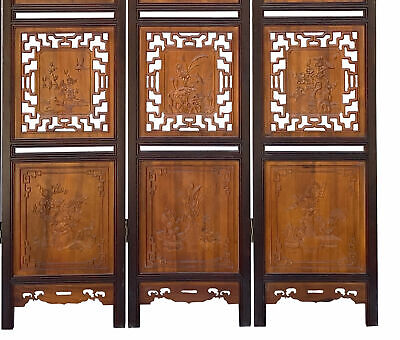 Chinese Carving 2 Brown Tone Wood Panel Floor Screen Display Shelf cs4256 Handmade Does Not Apply - фотография #10