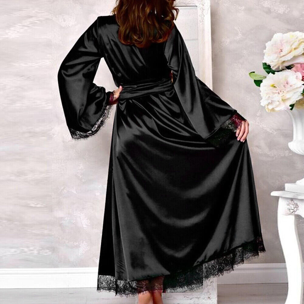 Women Satin Silk Lace Lingerie Sleepwear Sexy Kimono Bath Robes Nightdress Dress Unbranded - фотография #9