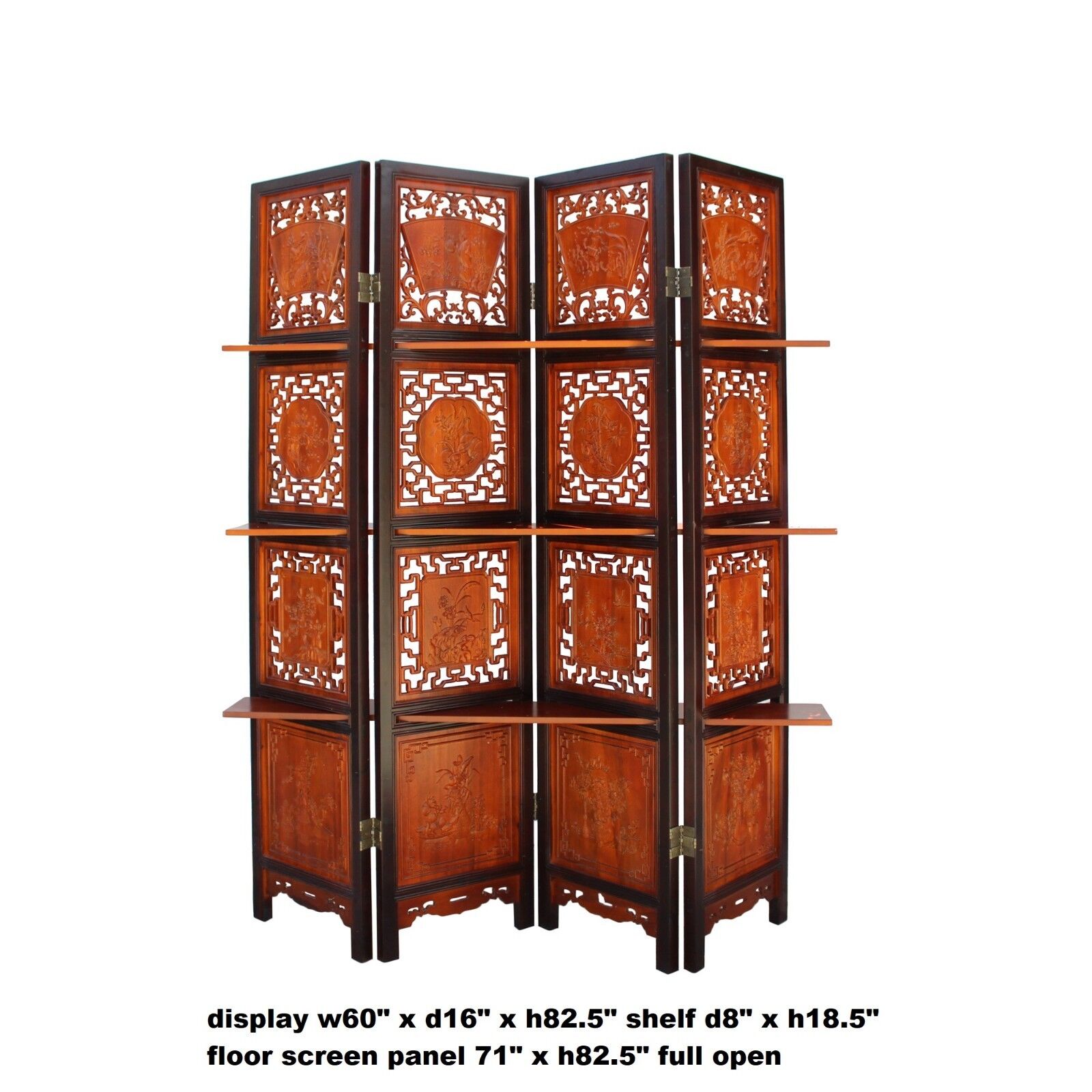 Chinese Carving 2 Brown Tone Wood Panel Floor Screen Display Shelf cs4256 Handmade Does Not Apply - фотография #12