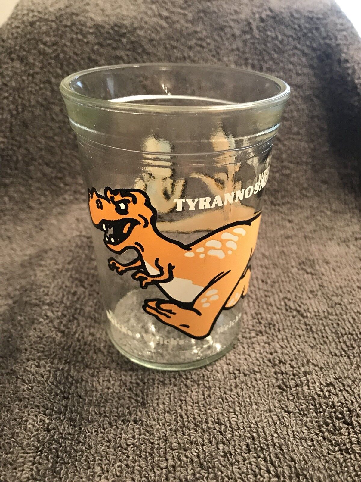 Welch's Vintage Tyrannosaurus Rex Green Dinosaur 1988 Jelly Jam Juice Jar Glass WELCHS