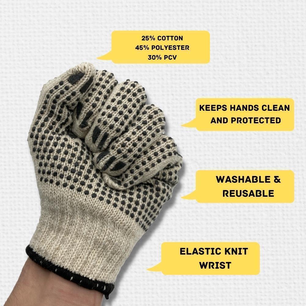 Large 12 Pairs - Tan, Black Double Dot PVC Gloves Knitted Cotton, PVC PackagingSuppliesByMail Does not apply - фотография #4