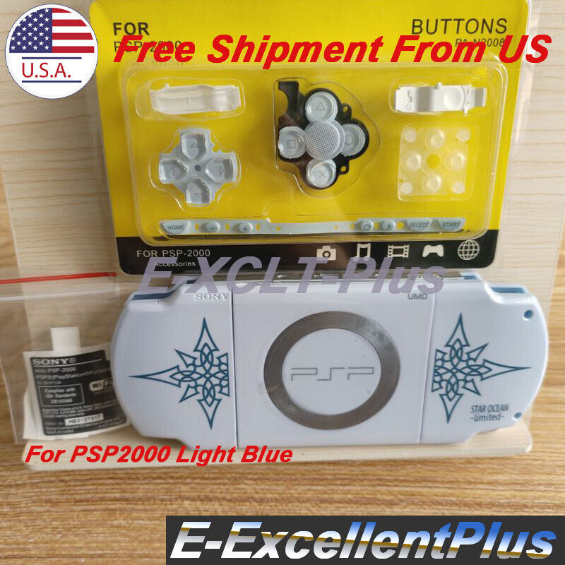 Full Housing Shell Case Cover & Buttons Sets For Sony PSP 2000 PSP2000 Sky Blue Unbranded Does not apply