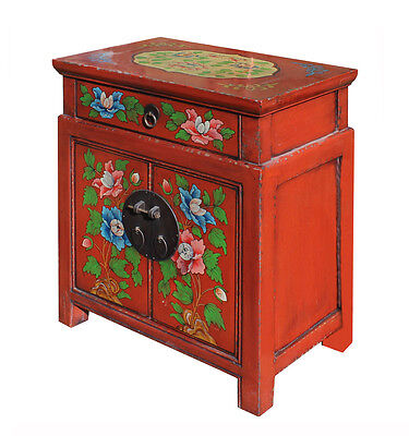 Chinese Oriental Distressed Orange Red Flower End Table Nightstand cs2299 Golden Lotus Does Not Apply - фотография #4