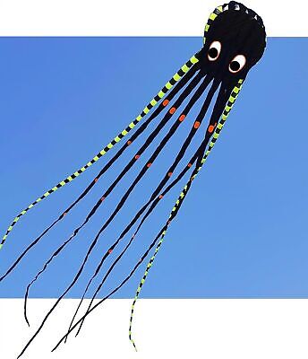Sky Visitor 3D 26ft Ultra Large & Fun Octopus Foil Kite with Handle & Line, G... APZ Black