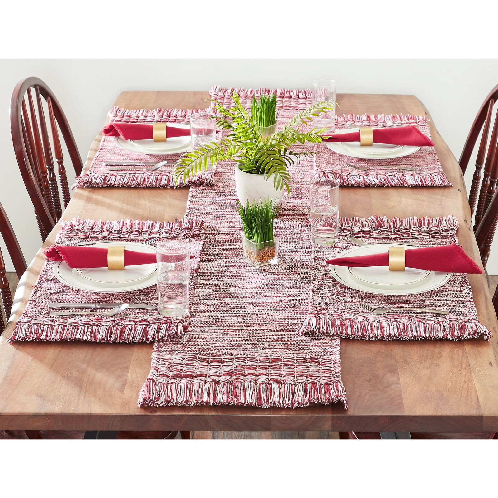 Mainstays Woven Fringe 13-Piece Coordinated Table Runner Dining Set, Rusty Brick Mainstays