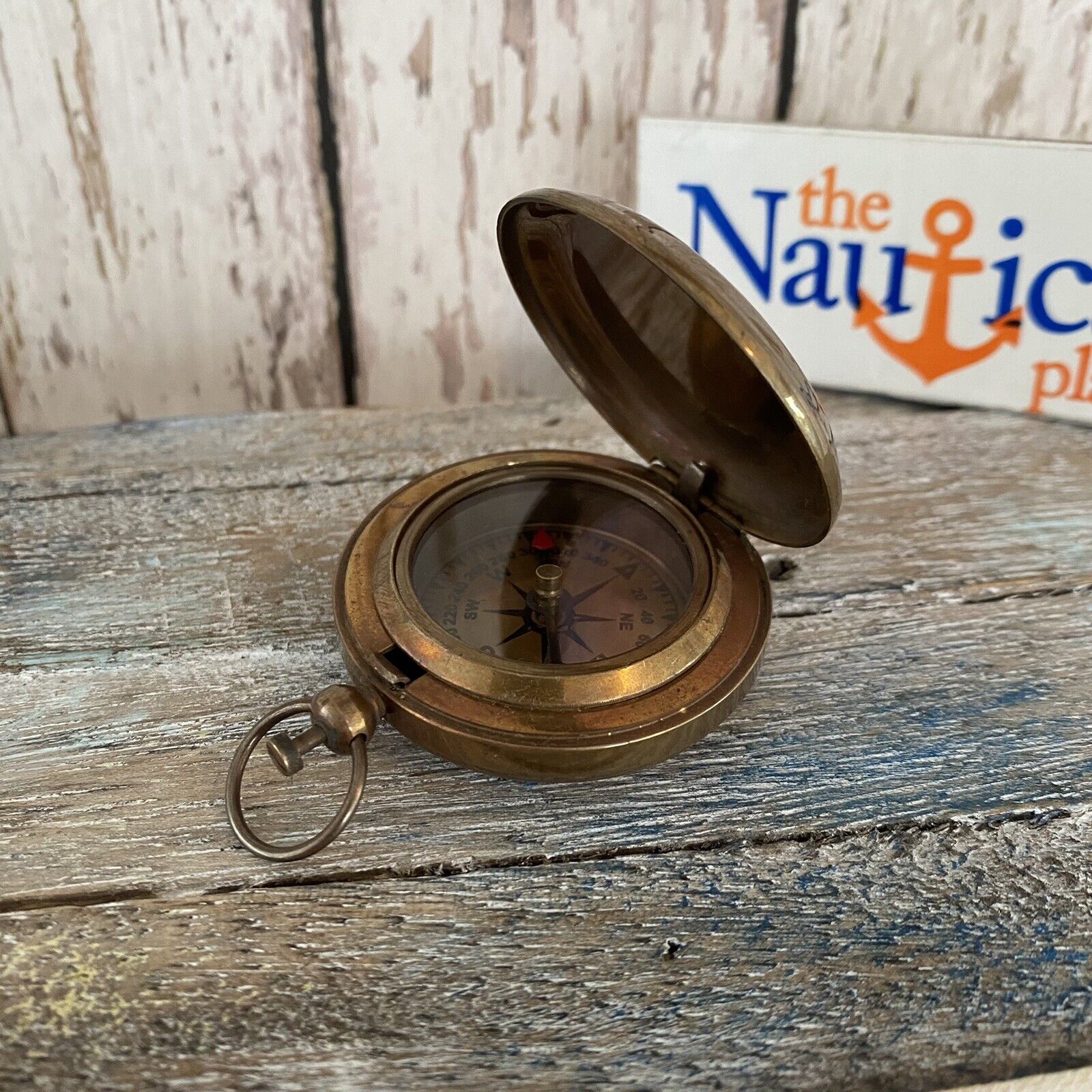 Antique Finish Brass Push Button Compass w/ Lid -Pocket Style, Nautical Seafarer Без бренда - фотография #2
