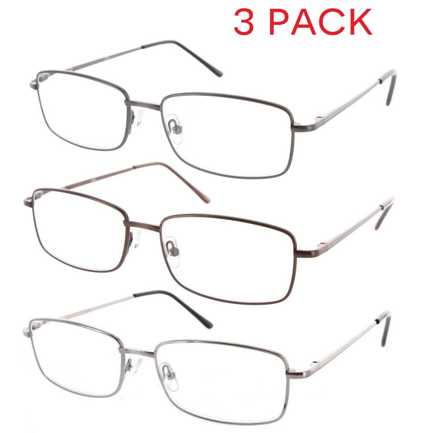 3 Pack Metal Reading Glasses Spring Hinge Readers for Men and Women Fiore Does Not Apply