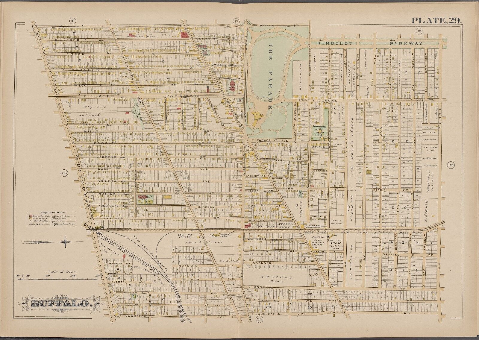 1891 BUFFALO NEW YORK GEORGE URBAN BASEBALL GROUNDS TEUTONIA PARK PS 24 & 84 MAP Без бренда