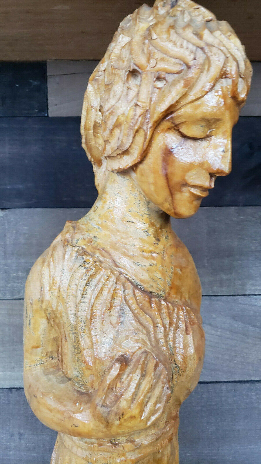 Rare Vintage Handcarved Wooden Statue of a Woman Holding Her Breast. 34" Без бренда - фотография #7