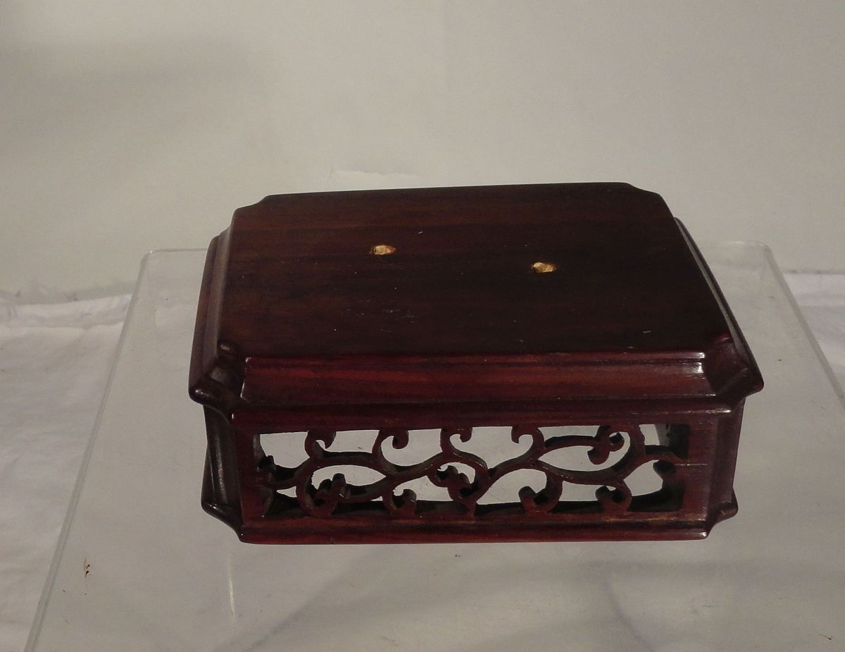 Antique Chinese Carved Hardwood Base Stand Lid Cover Reticulated Rosewood Без бренда