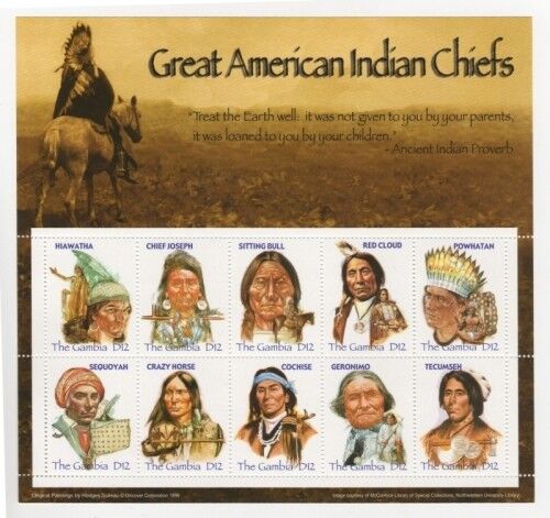 Gambia 2005 - Great American Indian Chiefs - Sheet of 10 stamps Scott 3001 - MNH Без бренда