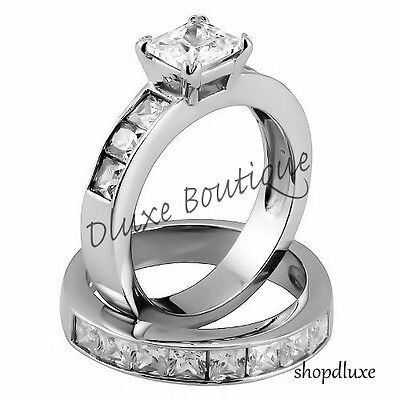 3.75 Ct Princess Cut AAA CZ Stainless Steel Wedding Ring Set Women's Size 5-10 Dluxe Boutique - фотография #2
