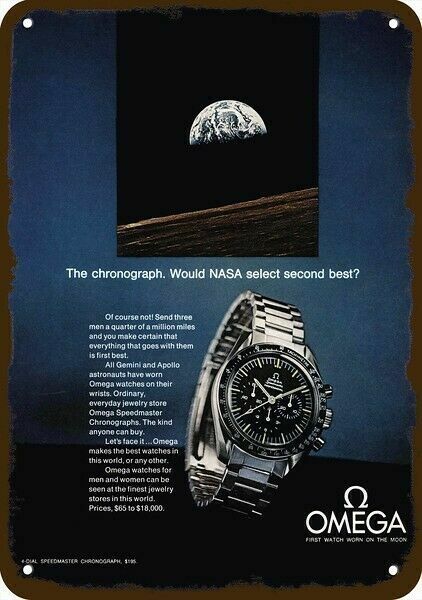 1970 OMEGA GEMINI & APOLLO MOON Astronaut VntgLook DECORATIVE REPLICA METAL SIGN Без бренда