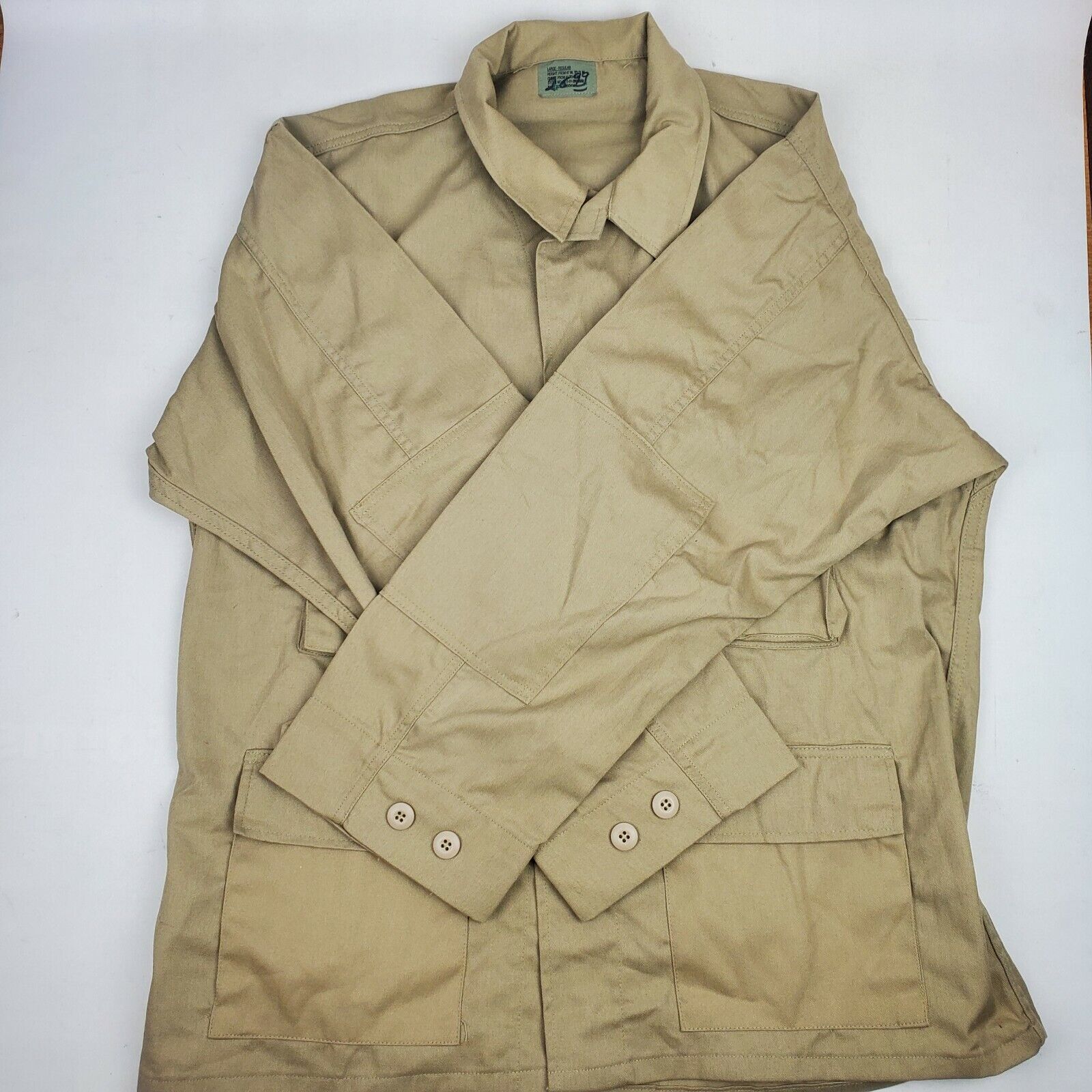 NWOT Tru-Spec Military Khaki Combat Coat Sz Large Regular Long Sleeve Button Up Без бренда